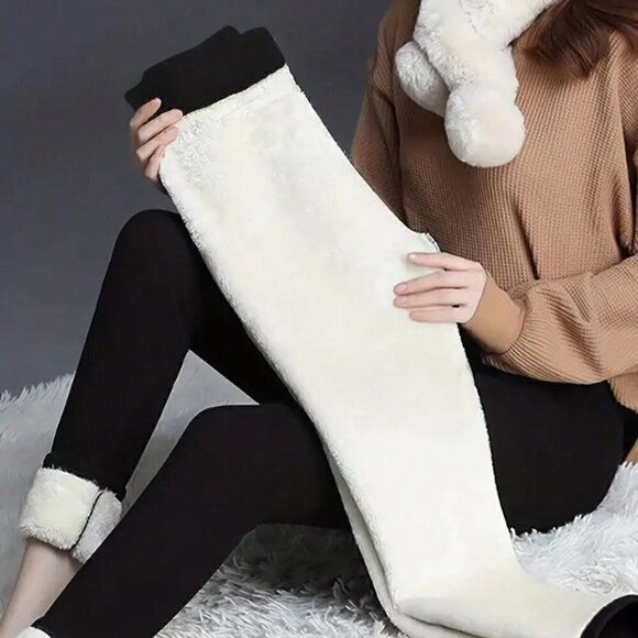 Black Casual Womens Solid Fuzzy Pants - Picture 3 of 4